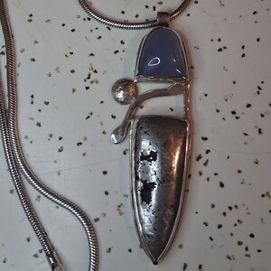 Blue Chalcedony And Canadian Native Silver Ore Abstract Necklace